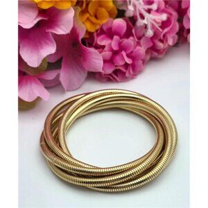 Gold Tone Omega Style Bangle Bracelet 5 Interlocking Bands 7 In Layered